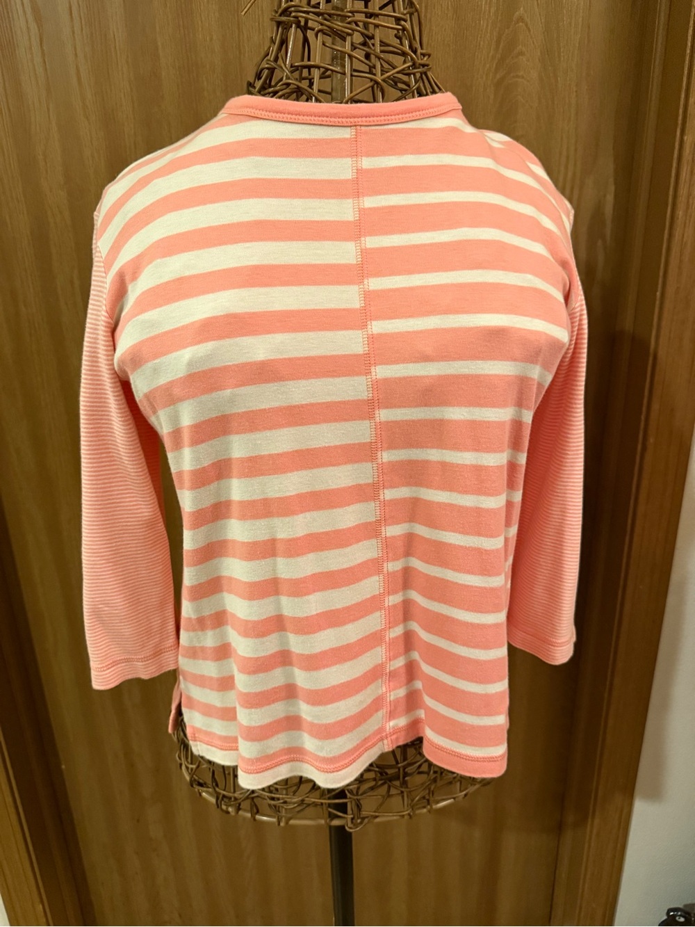 BORDADO Coral & Cream Striped 3/4 Sleeve Top Small